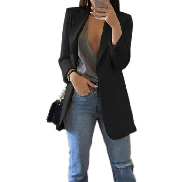 Fashion Slim Blazers Women Autumn New Suit Jacket Female Work Office Lady Suit Pocket Business Notched Blazer Coat Plus Size 5XL