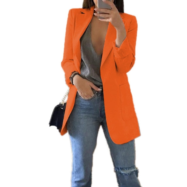Fashion Slim Blazers Women Autumn New Suit Jacket Female Work Office Lady Suit Pocket Business Notched Blazer Coat Plus Size 5XL