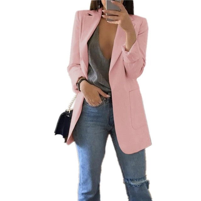 Fashion Slim Blazers Women Autumn New Suit Jacket Female Work Office Lady Suit Pocket Business Notched Blazer Coat Plus Size 5XL