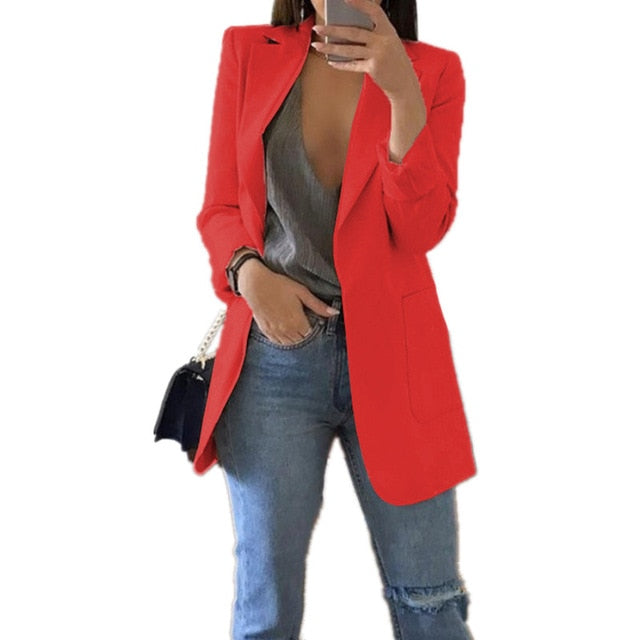 Fashion Slim Blazers Women Autumn New Suit Jacket Female Work Office Lady Suit Pocket Business Notched Blazer Coat Plus Size 5XL