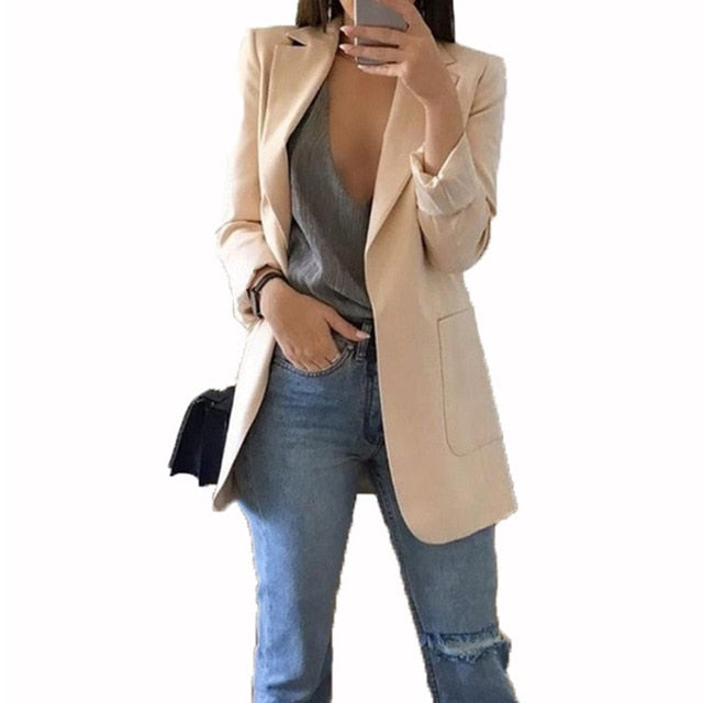 Fashion Slim Blazers Women Autumn New Suit Jacket Female Work Office Lady Suit Pocket Business Notched Blazer Coat Plus Size 5XL