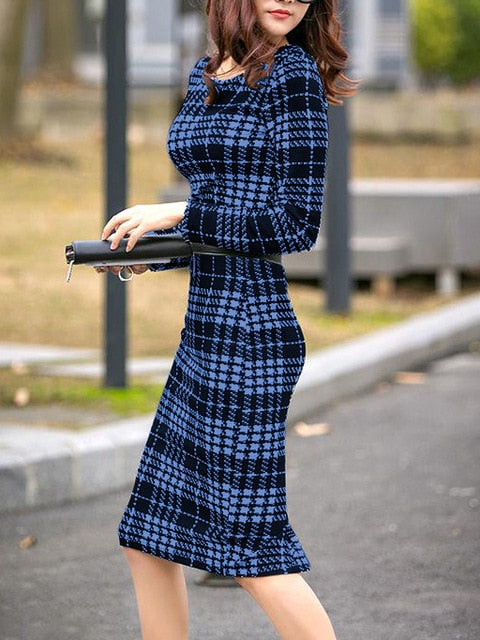 Women's elegant chic bodycon formal dress 2019 autumn winter fold-over collar plain office suits for women two piece set