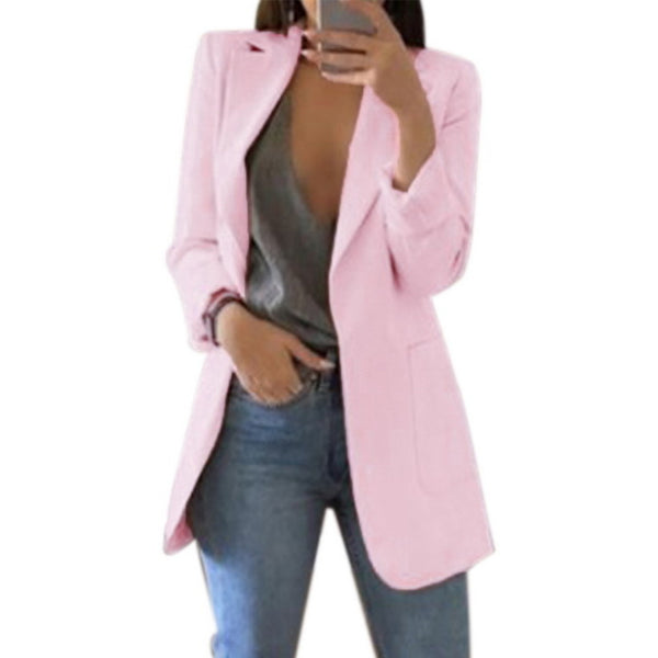 Long Sleeve Jacket Suit Open Front Jacket Casual Women Pockets Cardigan Blazer Turn-down Work Office Outwear Ladies Blazer Top