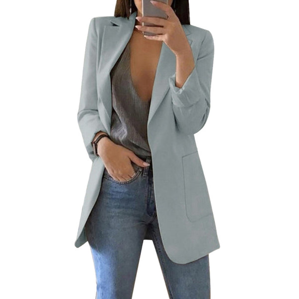 Long Sleeve Jacket Suit Open Front Jacket Casual Women Pockets Cardigan Blazer Turn-down Work Office Outwear Ladies Blazer Top