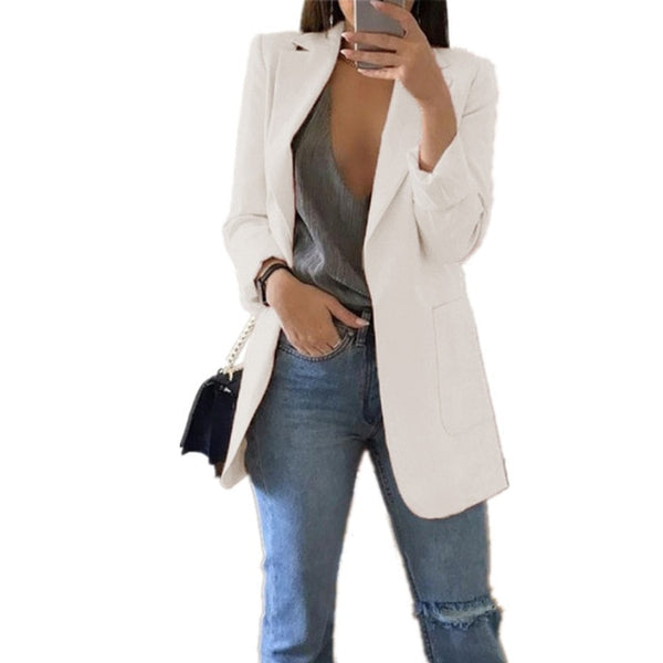 Fashion Slim Blazers Women Autumn New Suit Jacket Female Work Office Lady Suit Pocket Business Notched Blazer Coat Plus Size 5XL