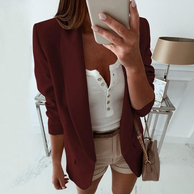 Women Long Sleeve Formal Blazer Jackets Cardigan Office Work Lady Notched Slim Fit Suit Business Autumn New Outerwear Tops