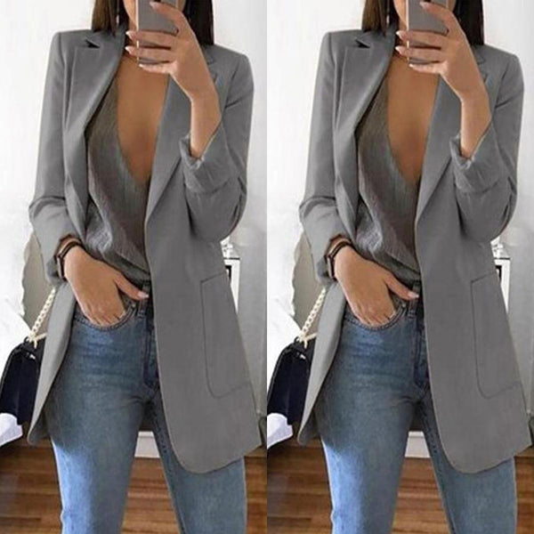 Cysincos Slim Blazer Women 2019 Fashion Autumn Casual Jacket Female Office Lady Suit Solid Turn-down Collar Blazer Coat Tops