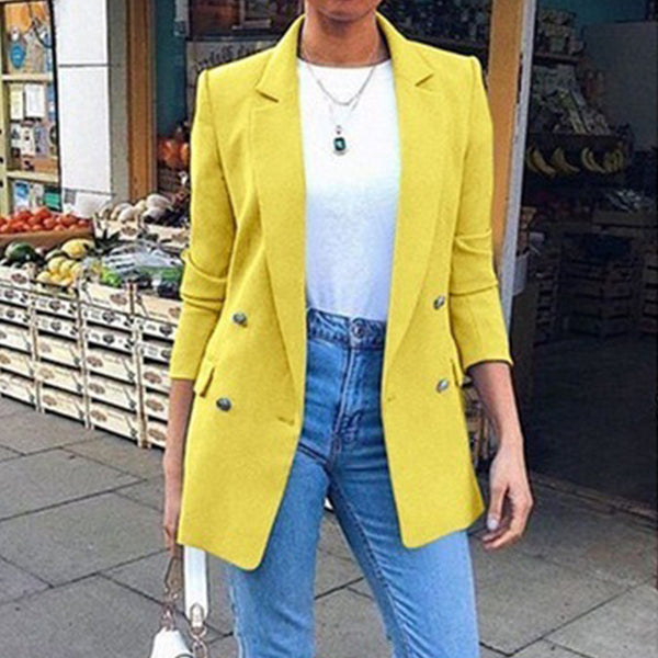 Cysincos Slim Blazer Women 2019 Fashion Autumn Casual Jacket Female Office Lady Suit Solid Turn-down Collar Blazer Coat Tops