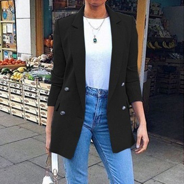 Cysincos Slim Blazer Women 2019 Fashion Autumn Casual Jacket Female Office Lady Suit Solid Turn-down Collar Blazer Coat Tops