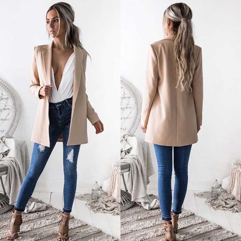 New Fashion Women Ladies Suit Coat Business Blazer Long Sleeve Outwears Office Lady's Long Blazers