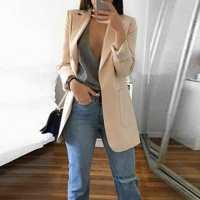 New Women Casual Long Sleeve Coat Suit Office Ladies Slim Cardigan Tops Blazer Jacket Outwear