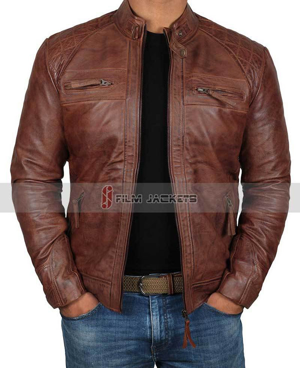 Brown Distressed Lambskin Leather Jacket