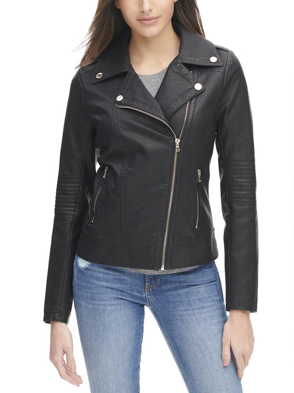 Women's Faux Leather Cycle Jacket Quilted Sleeves