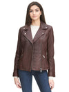 Asymmetrical Zip Leather Jacket w/ Metallic Details Burgundy