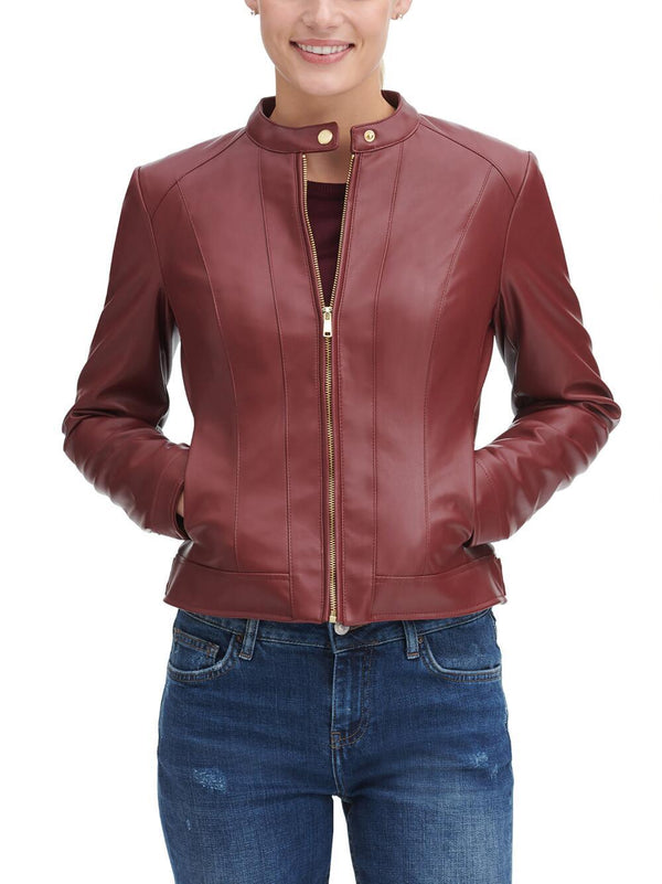 Women's Faux Leather Front Zip Jacket