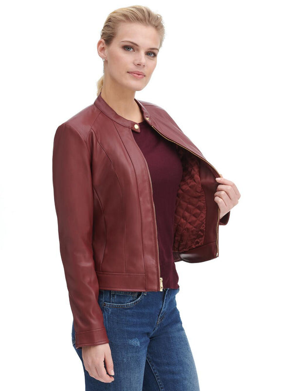 Women's Faux Leather Front Zip Jacket