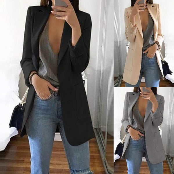Casual Long Sleeve Solid Color Turn-down Collar Coat Lady Business Jacket Suit Coat Slim Top Women blazers Female 2019 W3