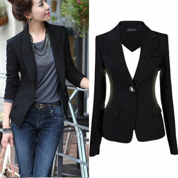 Newest OL Ladies Fashion Slim Suit Coat Business Blazer Women Long Sleeve Jacket Outwear Black Blazer Plus Size