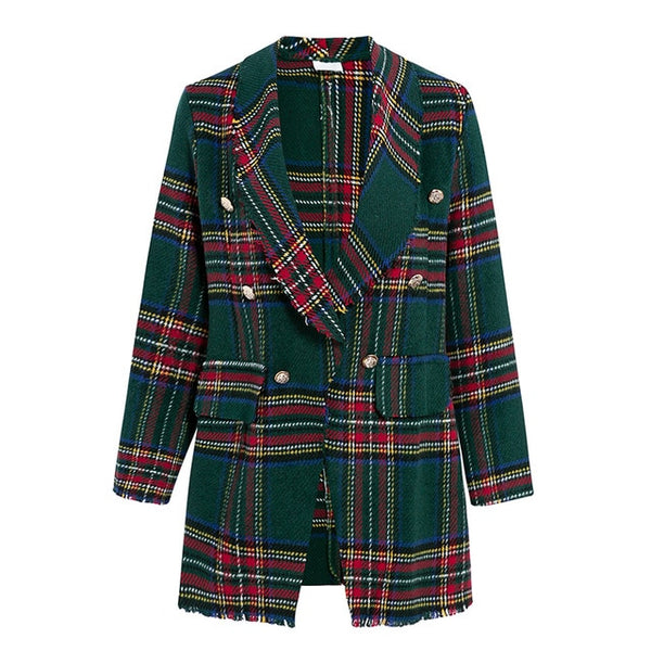 Sollinarry Classic Plaid Chic Autumn Blazer Jacket  Women Streetwear Tweed Long Sleeves Winter Blazer Coat Female Casual Coats