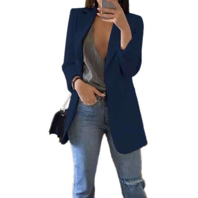 Fashion Slim Blazers Women Autumn New Suit Jacket Female Work Office Lady Suit Pocket Business Notched Blazer Coat Plus Size 5XL