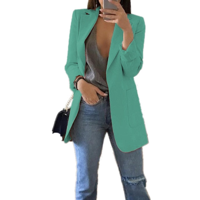 Fashion Slim Blazers Women Autumn New Suit Jacket Female Work Office Lady Suit Pocket Business Notched Blazer Coat Plus Size 5XL