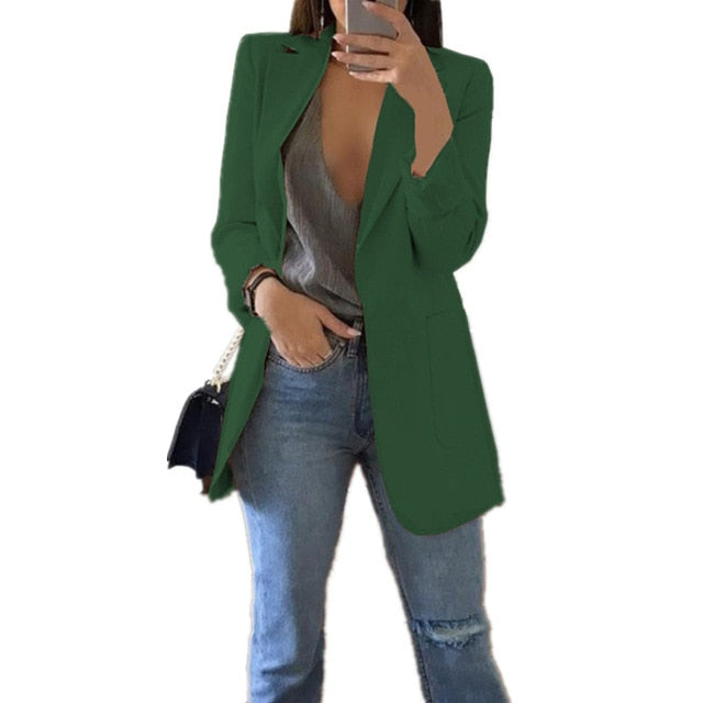 Fashion Slim Blazers Women Autumn New Suit Jacket Female Work Office Lady Suit Pocket Business Notched Blazer Coat Plus Size 5XL