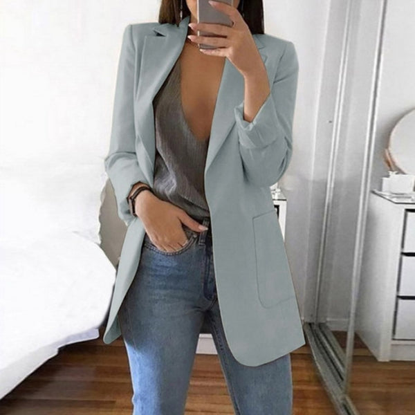 Long Sleeve Jacket Suit Open Front Jacket Casual Women Pockets Cardigan Blazer Turn-down Work Office Outwear Ladies Blazer Top