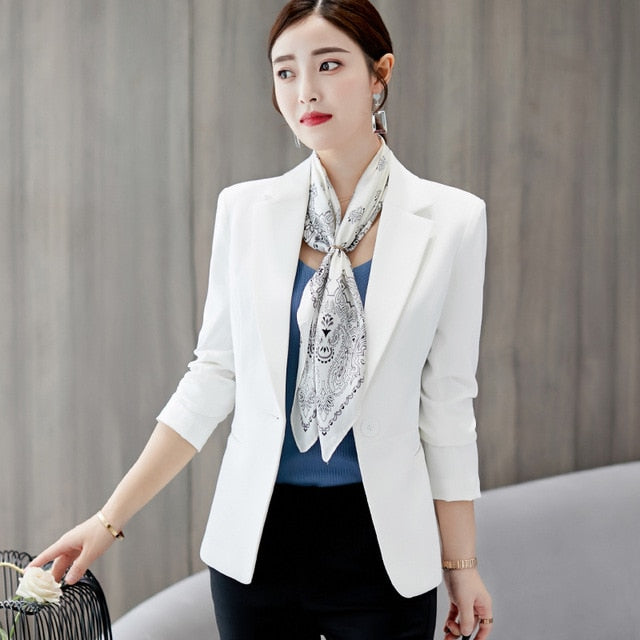 Fashion Slim Blazers Women Autumn New Suit Jacket Female Work Office Lady Suit Pocket Business Notched Blazer Coat Plus Size 5XL