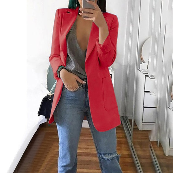 Cysincos Slim Blazer Women 2019 Fashion Autumn Casual Jacket Female Office Lady Suit Solid Turn-down Collar Blazer Coat Tops