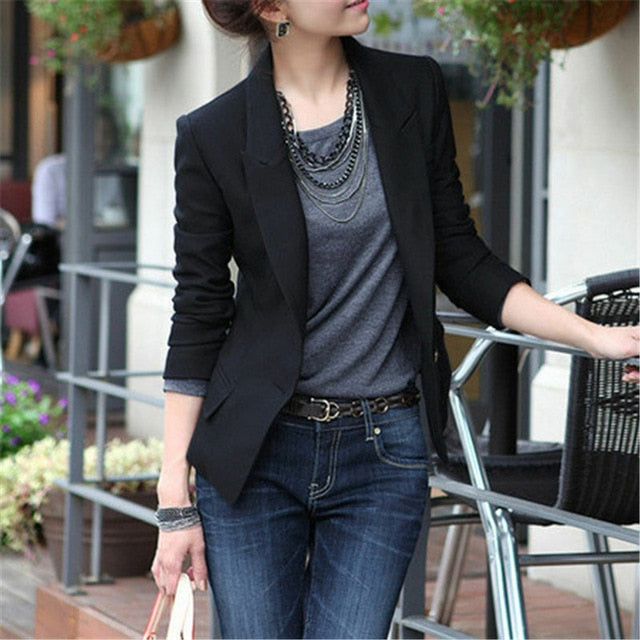 Black Slim Fit Women Formal Jackets Office Work Notched Ladies Blazer Coat feminino 2019 Newest