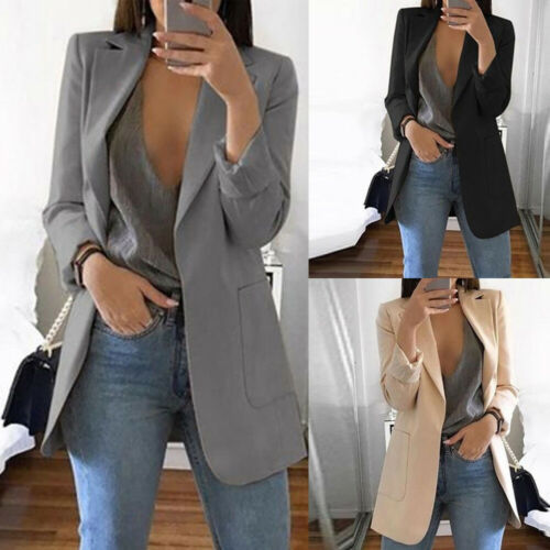 New Women Casual Long Sleeve Coat Suit Office Ladies Slim Cardigan Tops Blazer Jacket Outwear